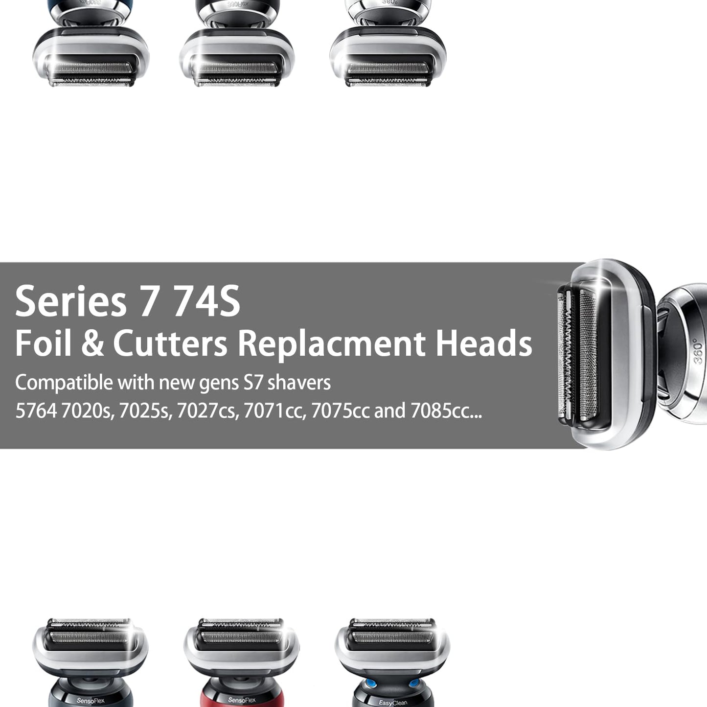 74S S7 Replacement Head for S7 Shavers, Stainless Steel Blades & Precision Foil, Smooth Shave No Pulling.