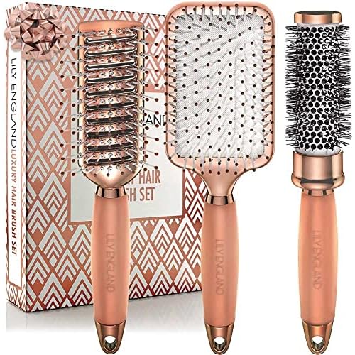 Luxury Hair Brush Gift Set for Women & Girls - Lily England 3-Piece Professional Styling Collection - Premium Ladies Gift Set | Elegant Gifts for Women for All Hair Types - Rose Gold