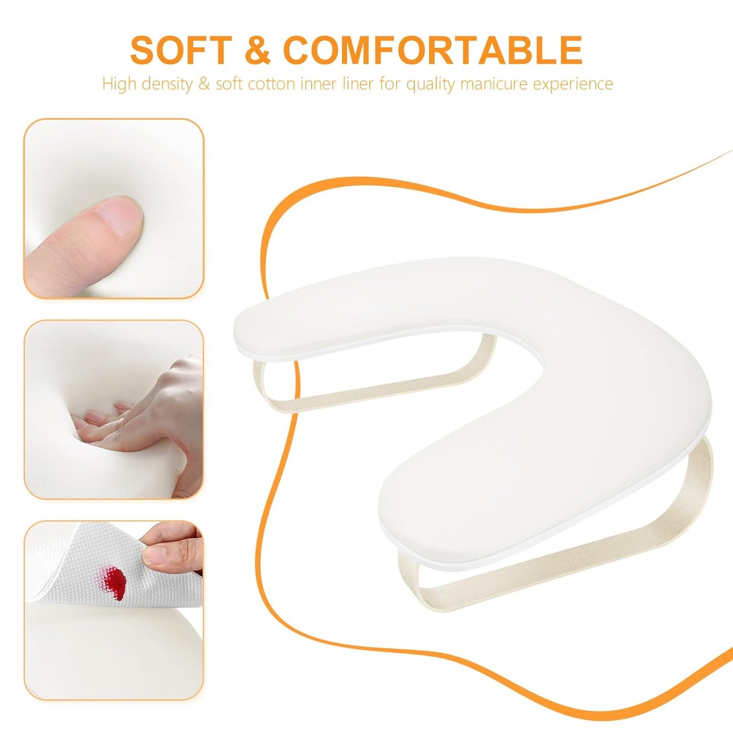 U-Shaped Manicure Arm Rest Stand - Cleanable Leather Nail Hand Rest Pillow for Acrylic Nails | White