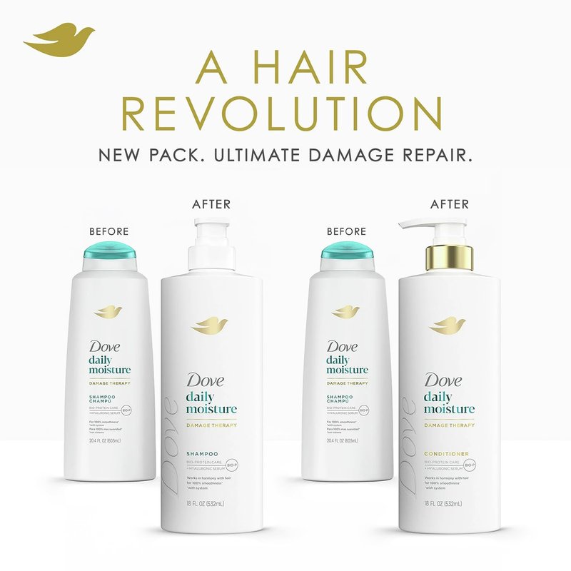 Dove Daily Moisture Shampoo & Conditioner Set | Hyaluronic Deep Hydration & Revitalizing Serum Mask - 3-Piece Set
