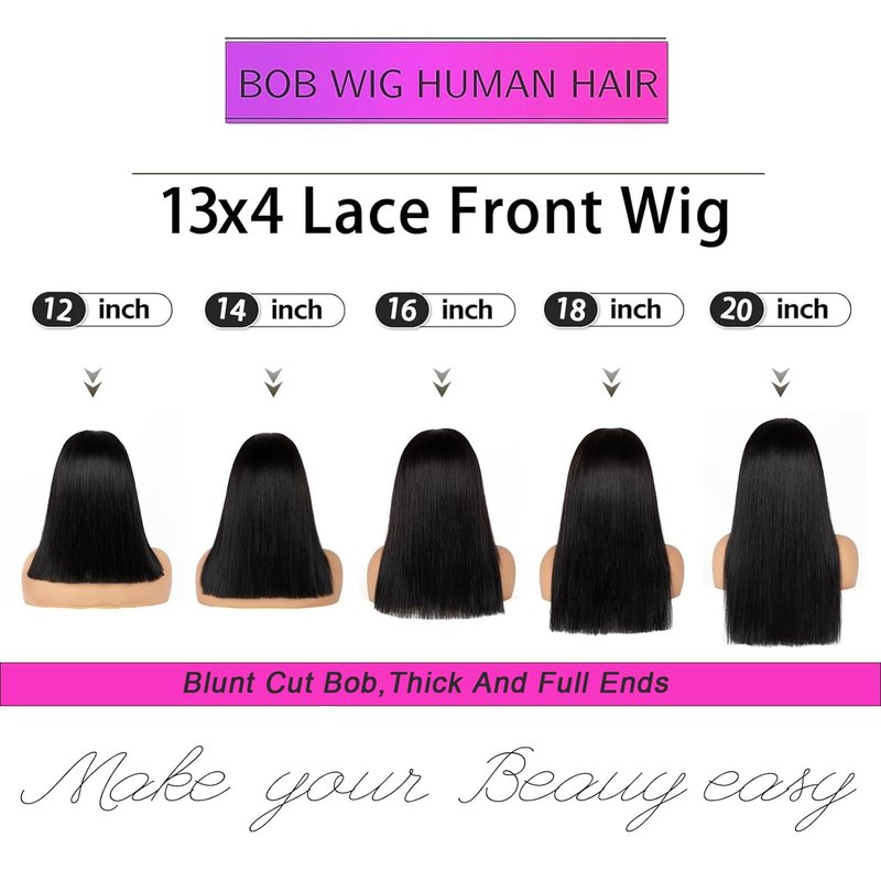 OPNGF Short Bob Wig Human Hair Glueless 13x4 Frontal Lace Wigs For Black Women 12 Inch Straight HD Bob Lace Front Wigs Human Hair Closure Short Bob Wig Pre Plucked Black Wig 180% Density