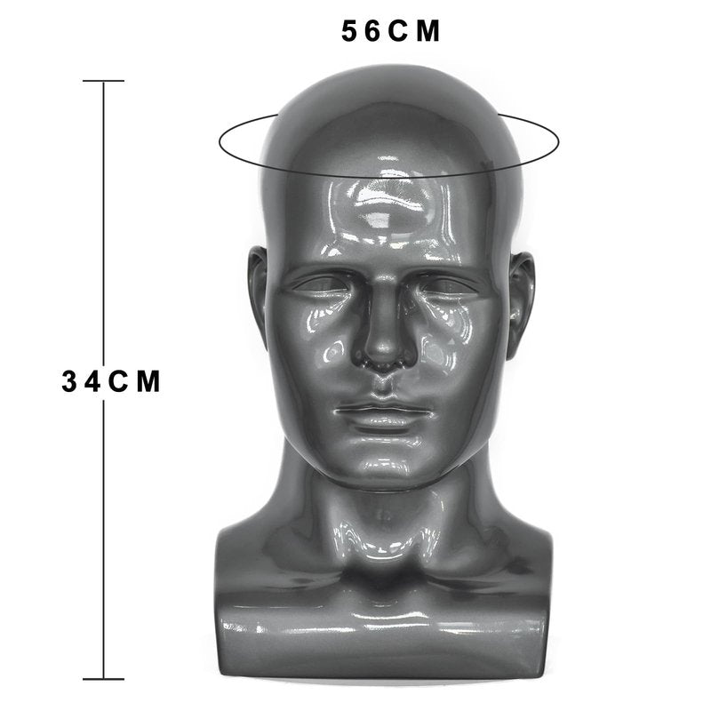 VEELTRAS Male Mannequin Head PVC Professional Head Model Training Display for Wigs Hat Mask Scarf Sunglasses with Mount Hole (sliver grey)