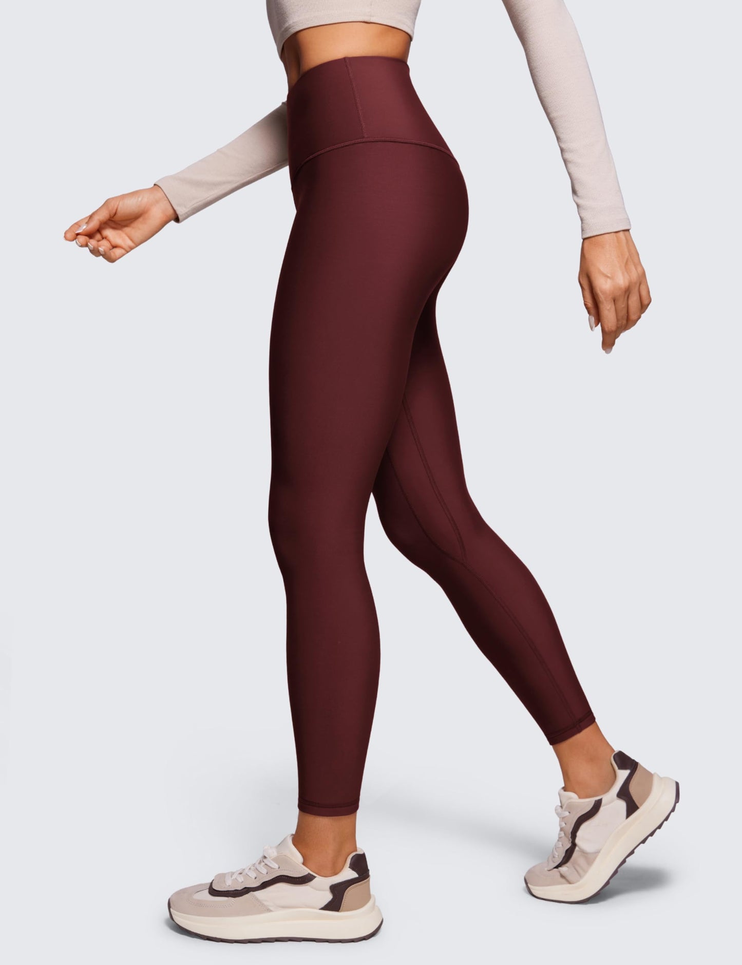 CRZ YOGA Womens High Waisted Fleece Lined Leggings 25 inches - Winter Warm Thick Thermal Soft Workout Yoga Pants Red Merlot Medium
