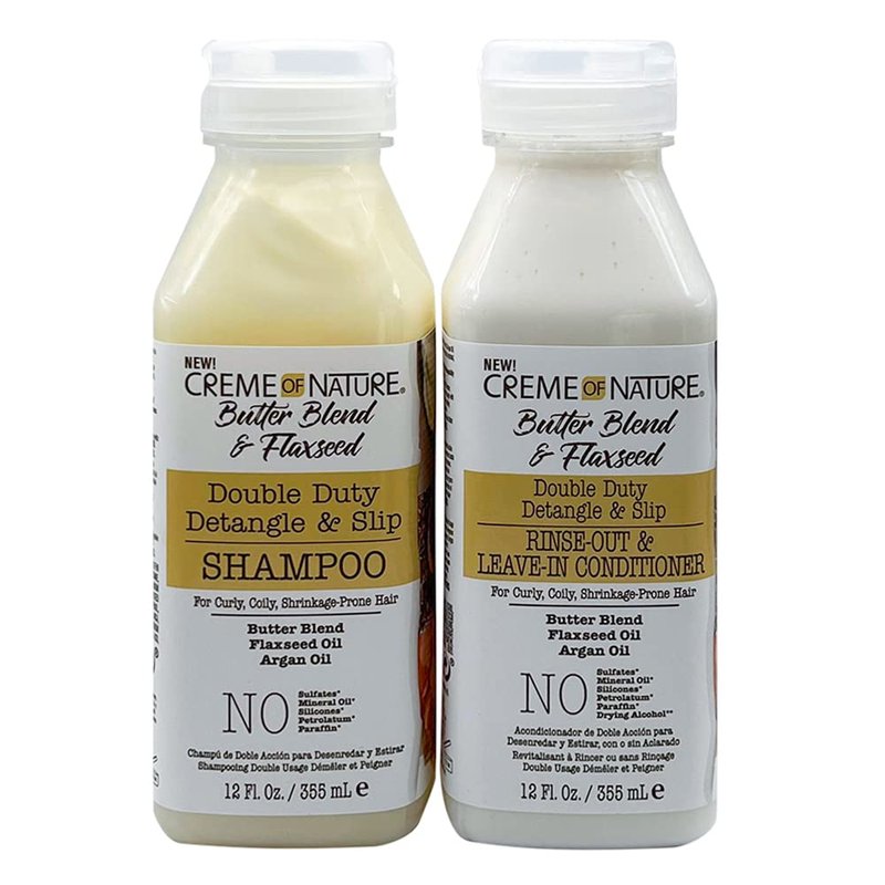 Creme of Nature Butter Blend & Flaxseed– Shampoo, Conditioner– for Curly, Coily, Shrinkage - Prone Hair – Styling Bundle Collection Set 2 PCS