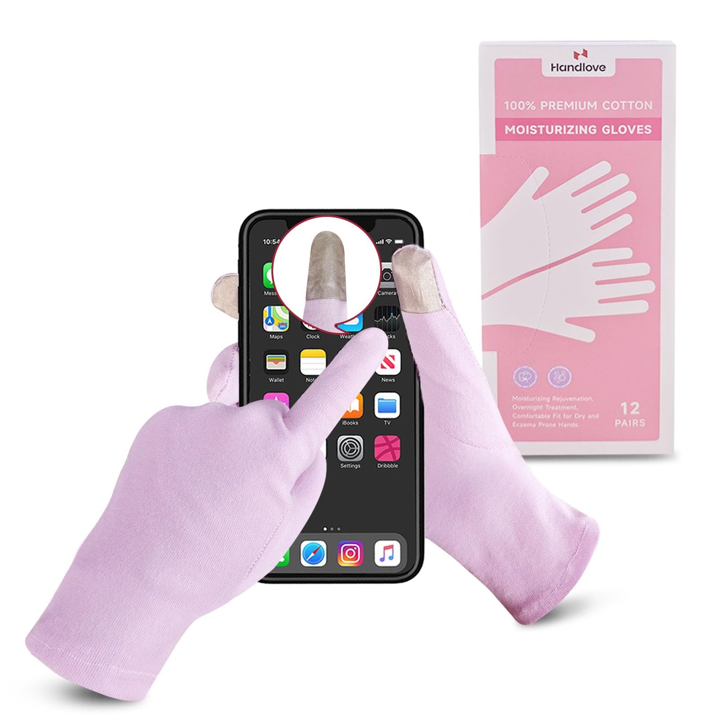 HandLove Premium 100% Cotton Gloves | Moisturizing Gloves for Dry Hands & Eczema | Overnight Sleeping Gloves, Eczema Gloves | Touchscreen Friendly | Baby Pink, 12Pairs