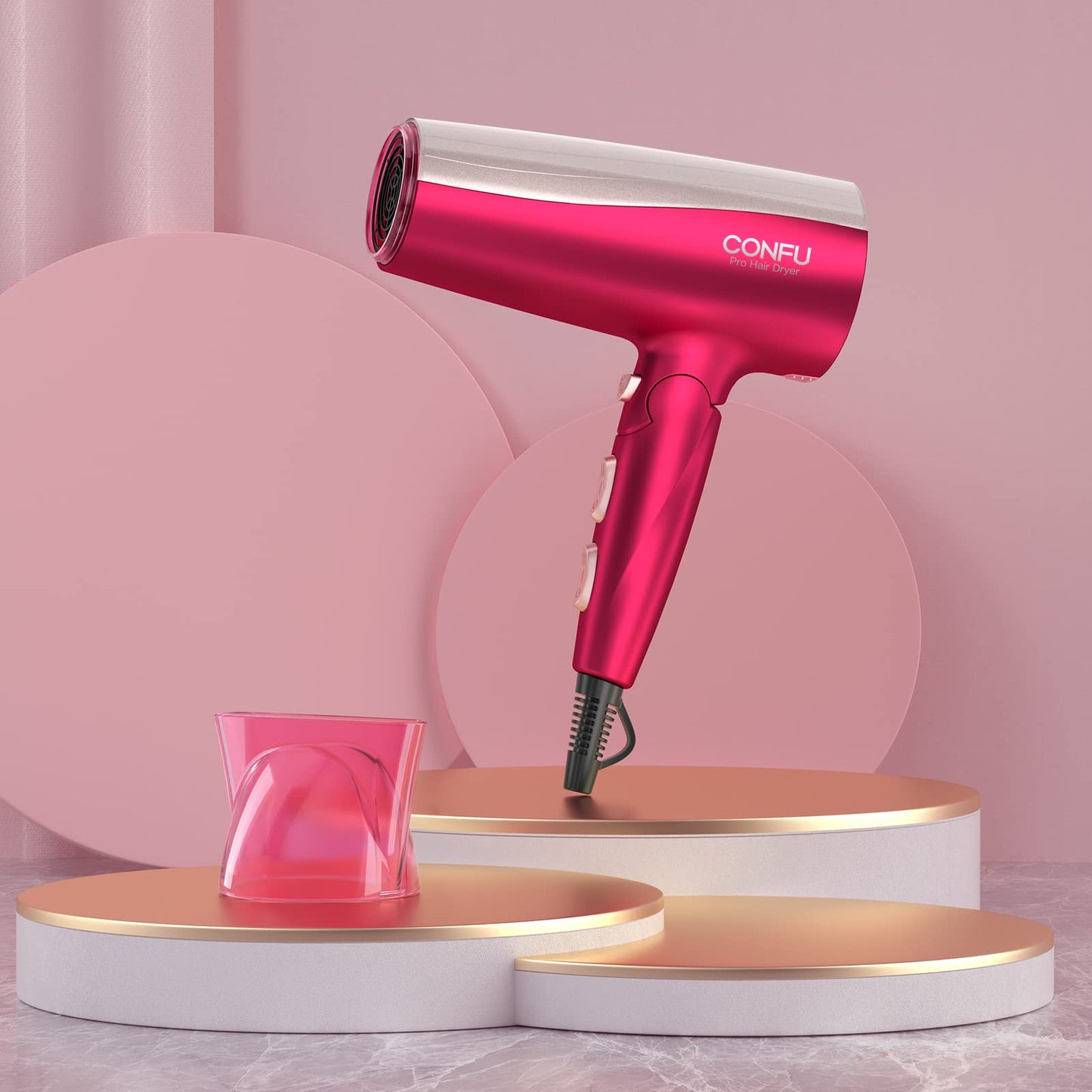 CONFU Professional 1875W Hair Dryer, Foldable Blow Dryers Ceramic Tourmaline Hair Dryer, Fast Drying Hairdryer with Concentrator, 2 Speed and 3 Heat Setting for Curly and Straight Hair
