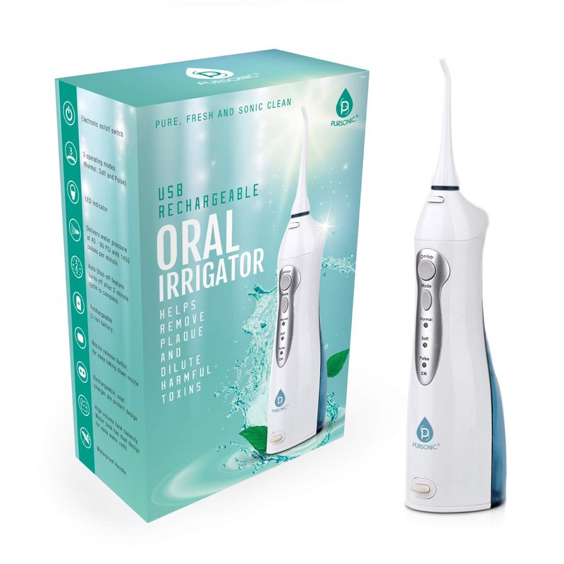 Pursonic USB Rechargeable Oral Irrigator Water Flosser, Helps Remove Plaque and Dilute Harmful Toxins.