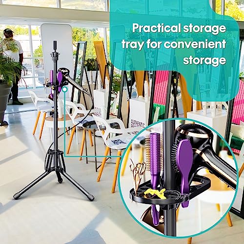 Wig Stand Tripod - Reinforced Metal Mannequin Head Stand with Tool Tray, Adjustable Height 31" - 57" Wig Head Stand for Styling Cosmetology Hairdressing Training with Wig Caps T-Pins Hair Clips