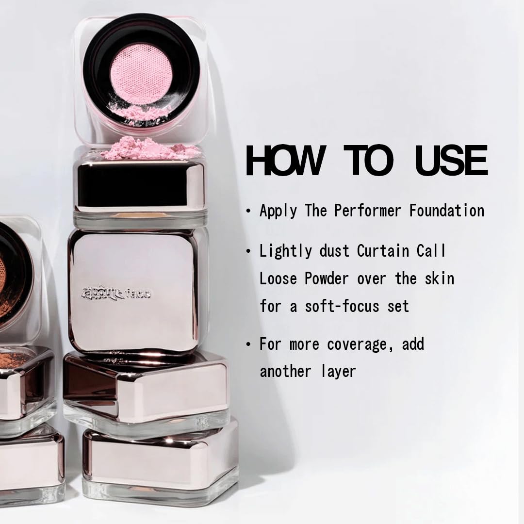 about-face Curtain Call Set & Smooth Loose Powder Bow – Lightweight, Oil-Absorbing Setting Powder with Rice Starch & Corn-Based Talc Alternative – Vegan, Cruelty-Free, – 0.35oz (Translucent)