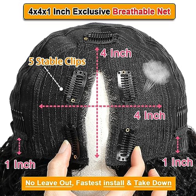 V Part Wig Human Hair Kinky Curly Natural Black 18 Inch | Curly Human Hair Wig Upgrade U Part Human Hair Wigs for Black Women Glueless Wig Wear and Go 180 Density