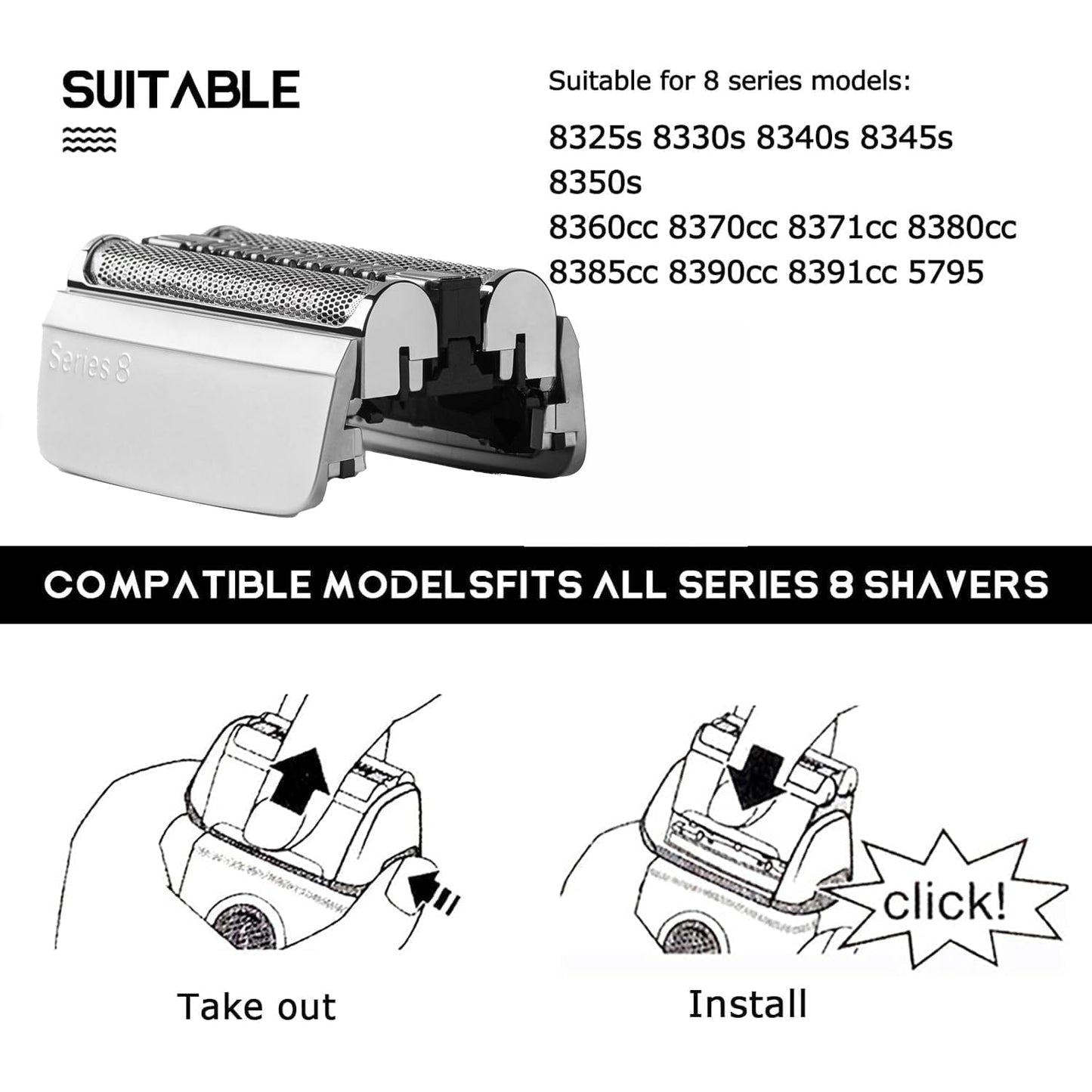 Braun Series 8 Replacement Head - Upgrade Foil & Cutter for Electric Razor Blades | Compatible with Models 8370cc, 8340s, 8350s, 8467