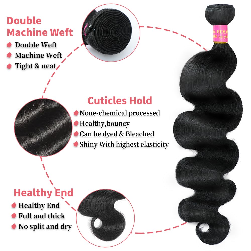 Fopeela 12A Body Wave Bundles Human Hair 1 Bundle 20 Inch 100% Unprocessed Brazilian Virgin Body Wave Human Hair Bundles for Women Natural Black