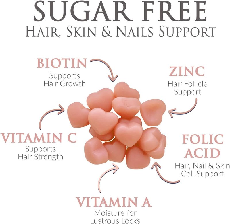 Hair Vitamins Gummies - Sugar Free Biotin 5000 mcg for Hair Growth | Supports Strong Hair & Nails - 60 Vegetarian Gummies