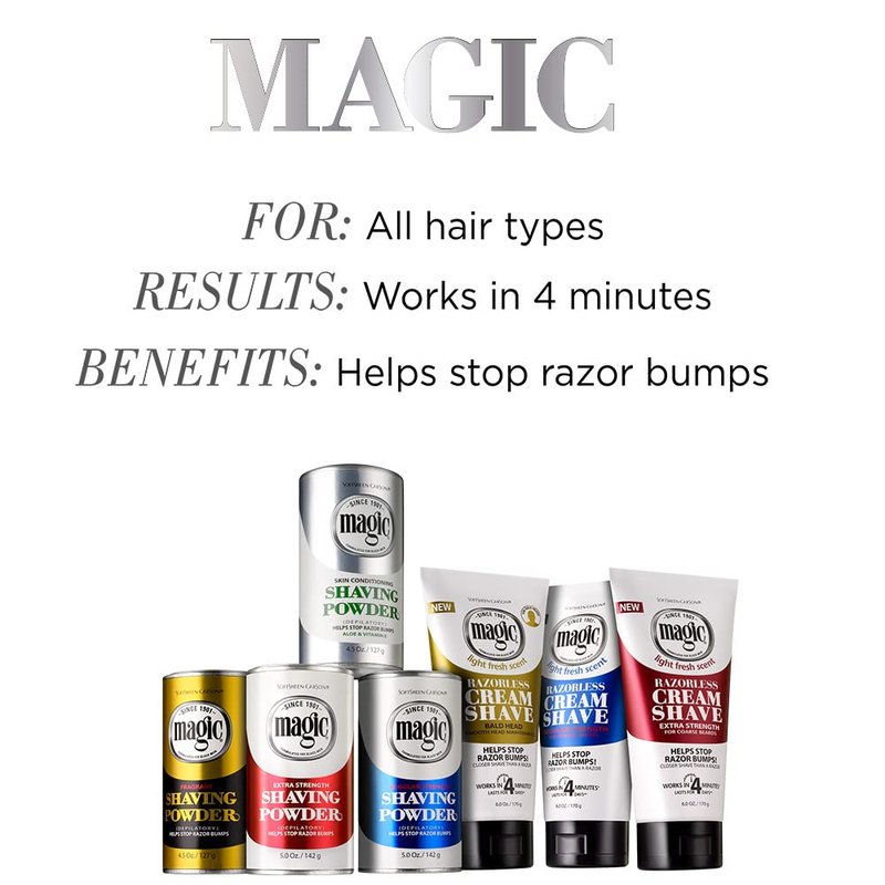 Magic Razorless Shaving Powder for Men - Hair Removal & Ingrown Hair Prevention | 6 Pack, 27 oz
