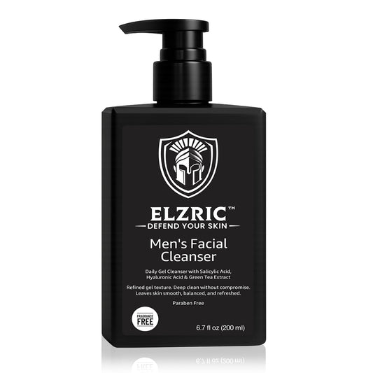 Elzric Men's Facial Cleanser Exfoliating Face Wash for Oily, Breakout-Prone and Sensitive Skin Deep Cleansing with Salicylic Acid, Green Tea, Hyaluronic Acid and Amino Acids Daily Face Wash for Men