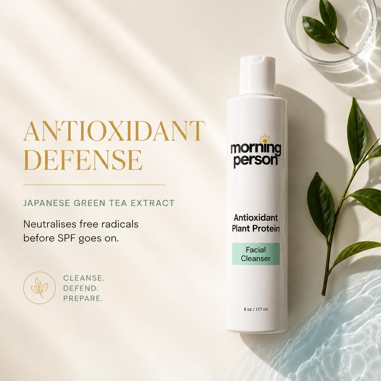 Morning Person Antioxidant Plant Protein Face Cleanser | Hydrolyzed Kale, Carrot & Lemon Proteins + Green Tea | Gentle Daily Cleanser | Sulfate-Free, Fragrance-Free Beauty