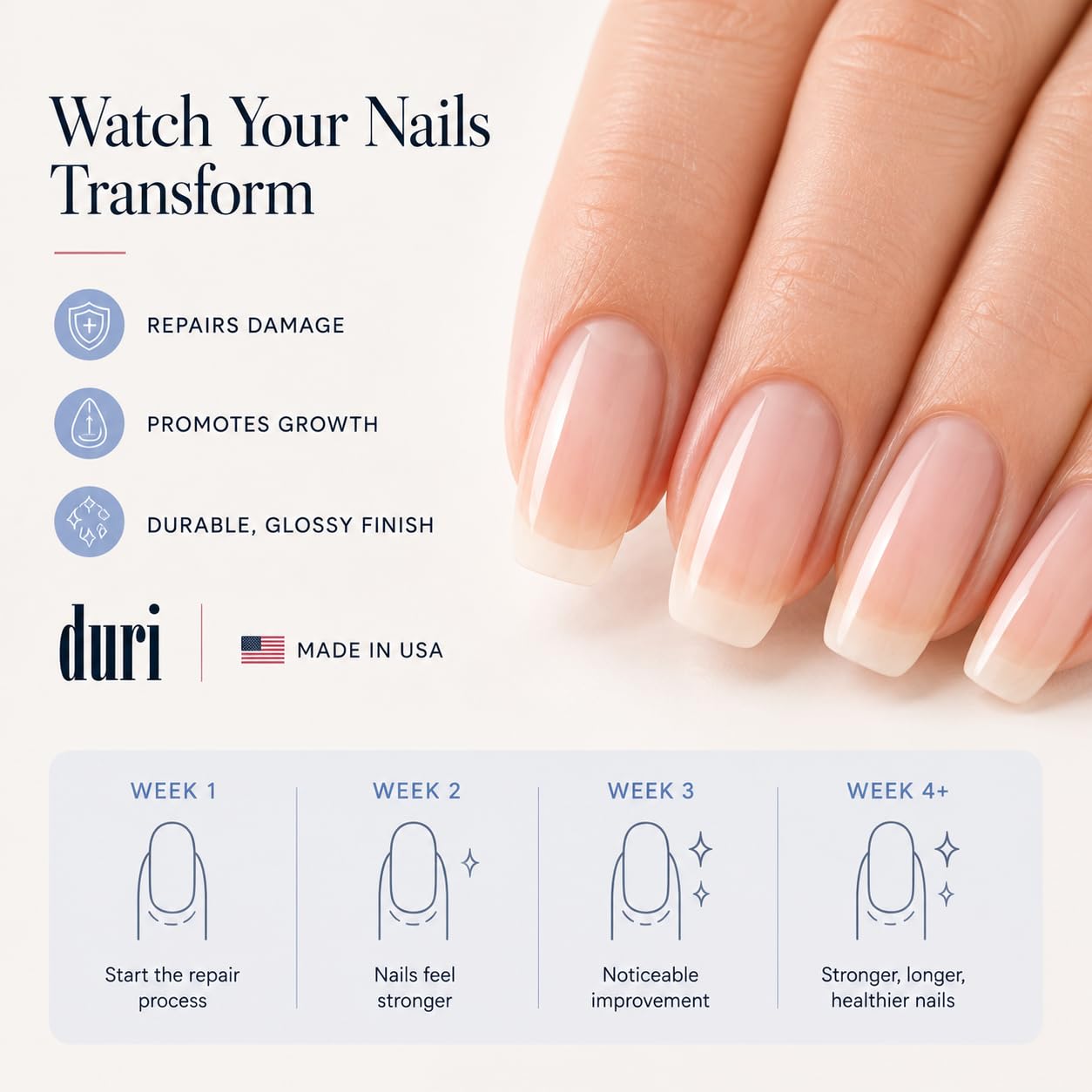 Duri Rejuvacote 1 Nail Growth System - Maximum Strength Nail Strengthener for Damaged Nails from Gel, Acrylic Manicure | Grow Long Natural Fingernails Fast - Rejuvacare Nail Hardener - 0.45 fl. oz.
