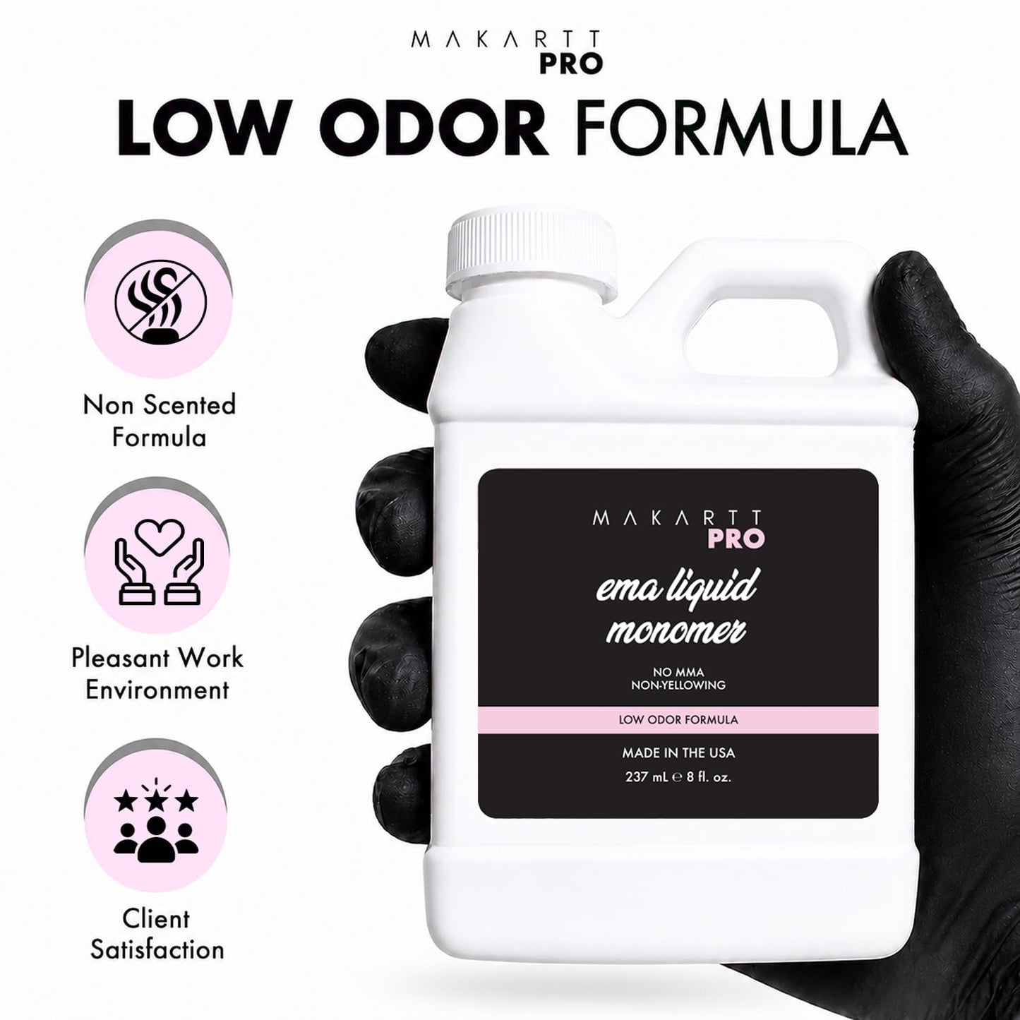 Low Odor Monomer - MMA Free, Non-Yellowing Formula for Acrylic Nails | 8 Fl Oz, Made in USA