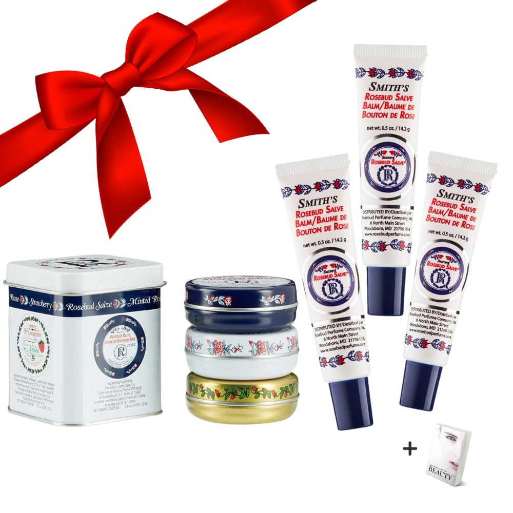 Collectors Lavish Layers 3x Set & 3x Rose bud Trio Lip Balm - Original Salve, Minted Rose, Strawberry Lip Balm & Trio Lip Gloss Tubes - Christmas Gift Set with Ebook