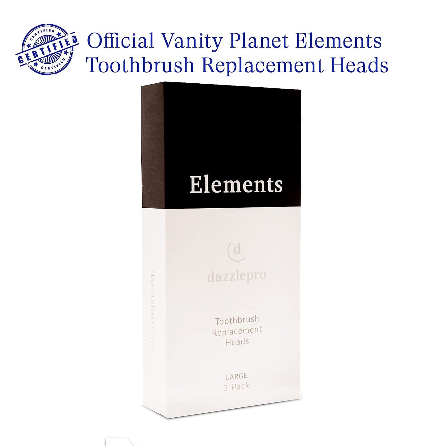 Dazzlepro Elements Toothbrush Heads - Compatible With Elements Sonic Toothbrush, Large, Soft Bristles, Large- Replacement Brush Heads, Large (Pack of 3)