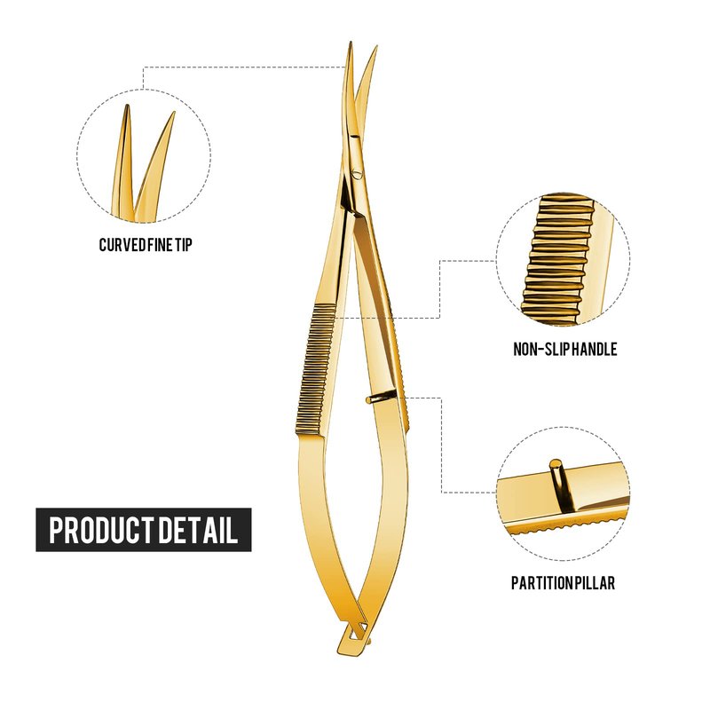 Hicarer 4.7 Inch Curved Stainless Steel Squeeze Scissors Grooming Trimming Scissors Eyebrow Embroidery Sewing Thread Snips Curved Tip Clippers Craft(Gold)