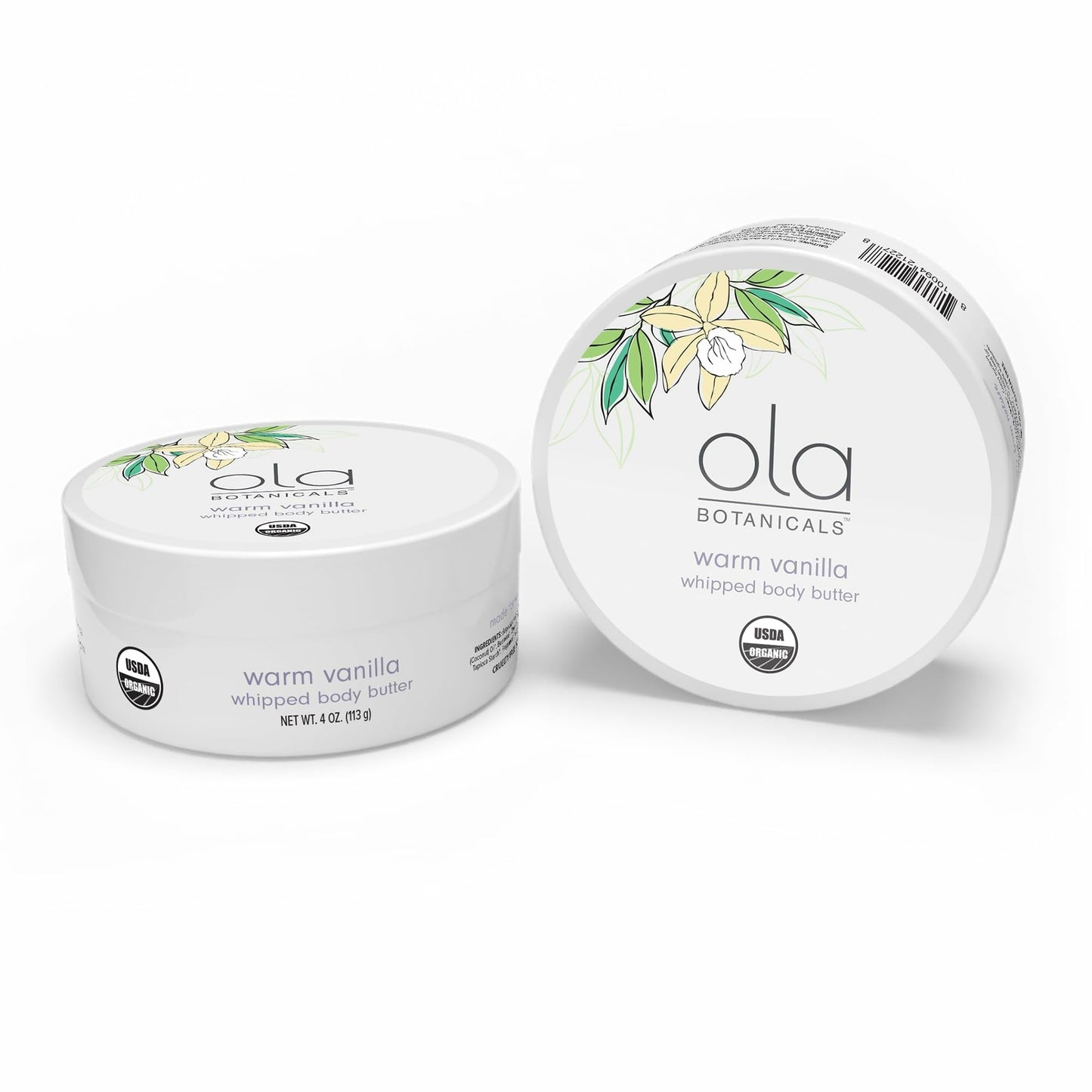 Ola Botanicals Whipped Body Butter (4oz) Vanilla, USDA Certified Organic, Cruelty Free, Gluten Free, Soy Free, Dr. Mercola