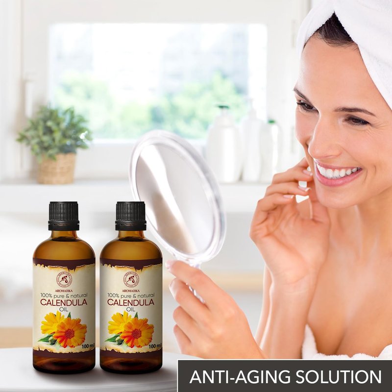 Calendula Oil Set - 100% Pure & Natural Marigold Oil - Infused Almond Oil - 6.8 Fl Oz Total