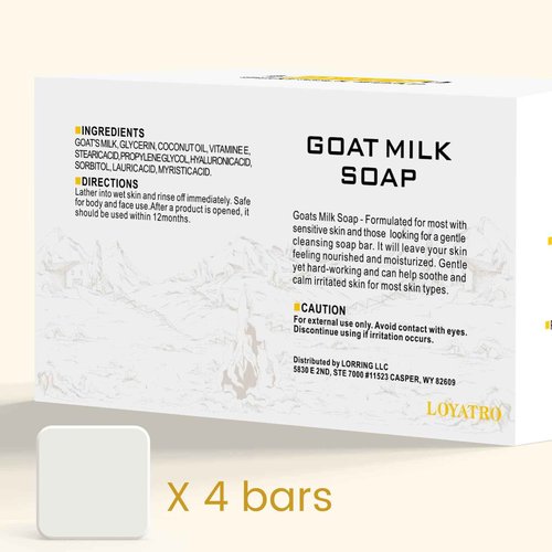 LOYATRO Goat Milk Soap Bar 4.8 oz (4 Bars) For Dry Sensitive Skin. Natural Soap For Women, Men, Kids & Baby. Great For Face & Body