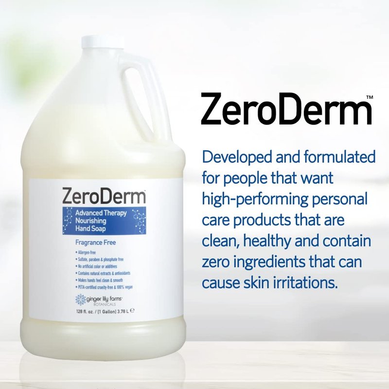 Ginger Lily Farms Botanicals ZeroDerm Advanced Therapy Nourishing Liquid Hand Soap Refill 100% Vegan Cruelty-Free Fragrance-Free, Unscented, 128 Fl Oz