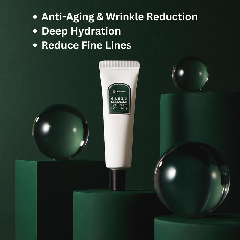 LEADERS Green Collagen Eye Cream for Face – Vegan Anti-Aging Eye Treatment, Reduces Fine Lines & Dark Circles Without Irritation, Improves Skin Elasticity & Hydration, Softens Wrinkles, 50ml