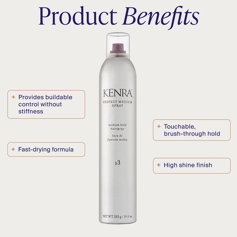 Kenra Professional Perfect Medium Spray 13 50% | Provides Styling Control Without Stiffness | Medium Hold | Fast-Drying Formulation | High Shine Finish | All Hair Types | Travel 1.5 oz