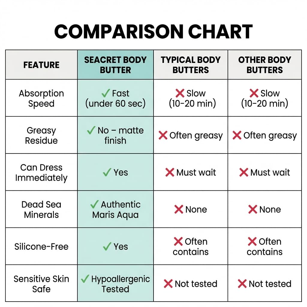 SEACRET Minerals Dead Sea Body Butter, Ocean Mist - Ultra-Rich Shea Butter & Coconut Oil Body Moisturizing Cream for Dry Skin, Fast Absorbing, Non-Greasy with Aloe Vera & Vitamin E, 8.5 Fl Oz / 250 ml