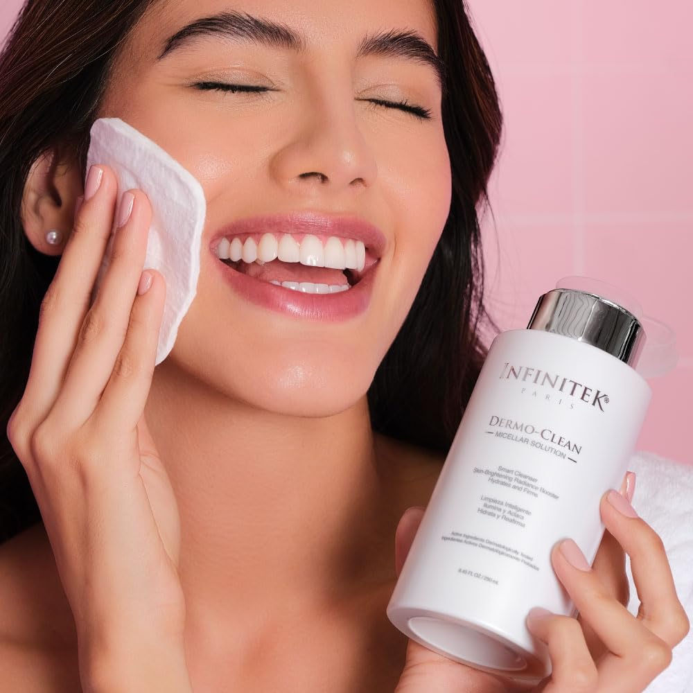Infinitek Paris Dermo-Clean Micellar Water | Gentle Micellar Cleansing Water & Waterproof Eye Makeup Remover Liquid | Alcohol & Fragrance-Free | 8.45 fl oz / 250 ml