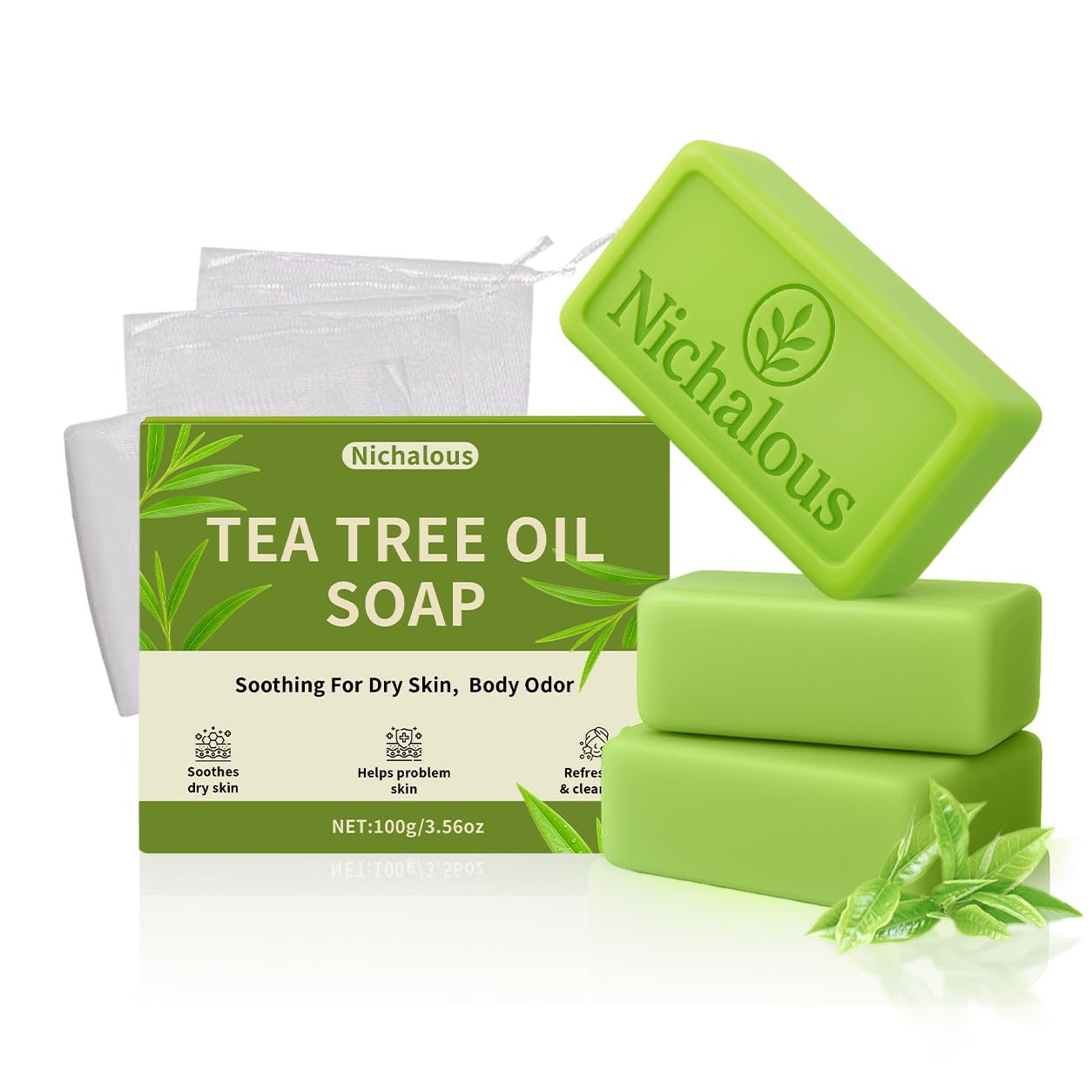 Tea Tree Soap Bar - Natural Handmade Deep Pore Cleansing with Tea Tree Oil & Coconut Oil | 3-Pack