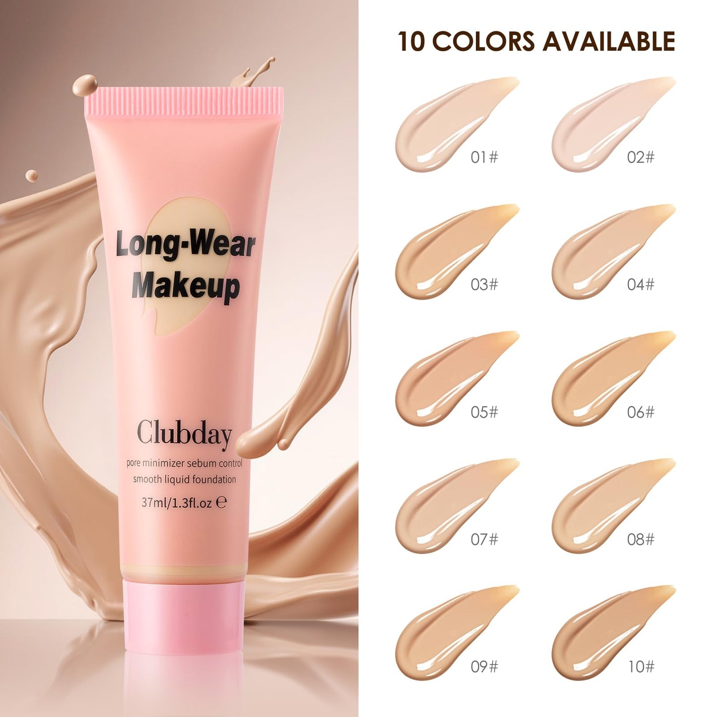 Clubday Long-Wear Smooth Liquid Foundation, Pore Minimizer & Sebum Control, Oil-Free Matte Finish, 37ml/1.3 Fl Oz-10