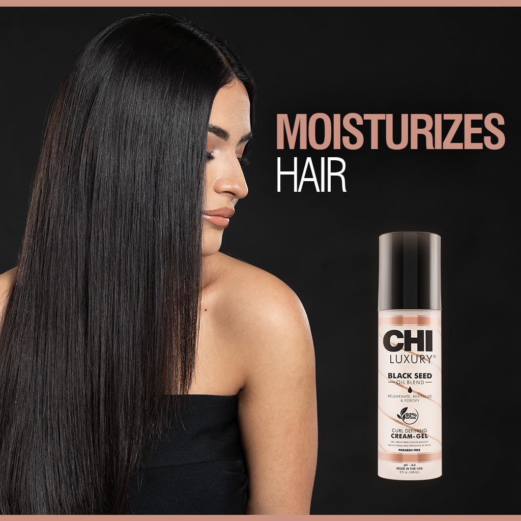 CHI Luxury Black Seed Oil Curl Defining Cream Gel, Defines Curl, Controls Frizz & Strengthens Hair For Shine, Sulfate, Paraben & Gluten-Free, 5 Oz