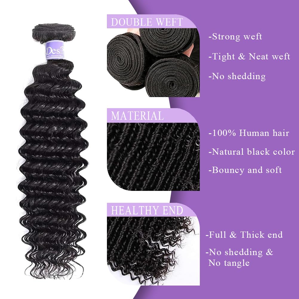 Deep Wave Bundles - 100% Unprocessed Brazilian Virgin Human Hair | 20” Double Weft for Natural Black Women