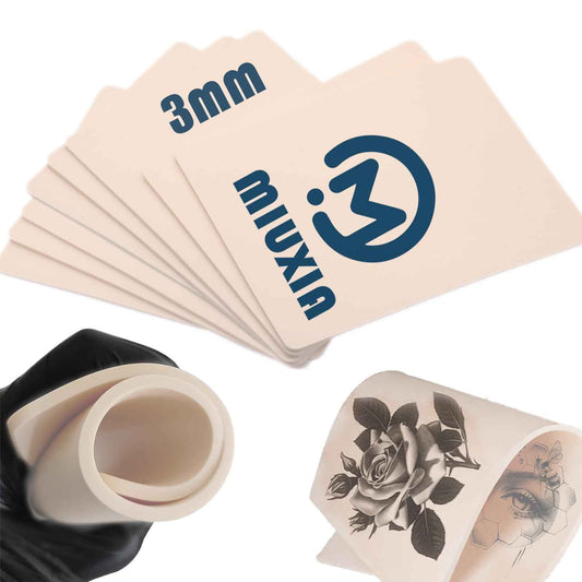 MIUXIA 3mm 8pcs Tattoo Fake Skin 7.4x5.6" 3mm Tattoo Practice Skin Soft Silicone Thick for Beginer and Artists