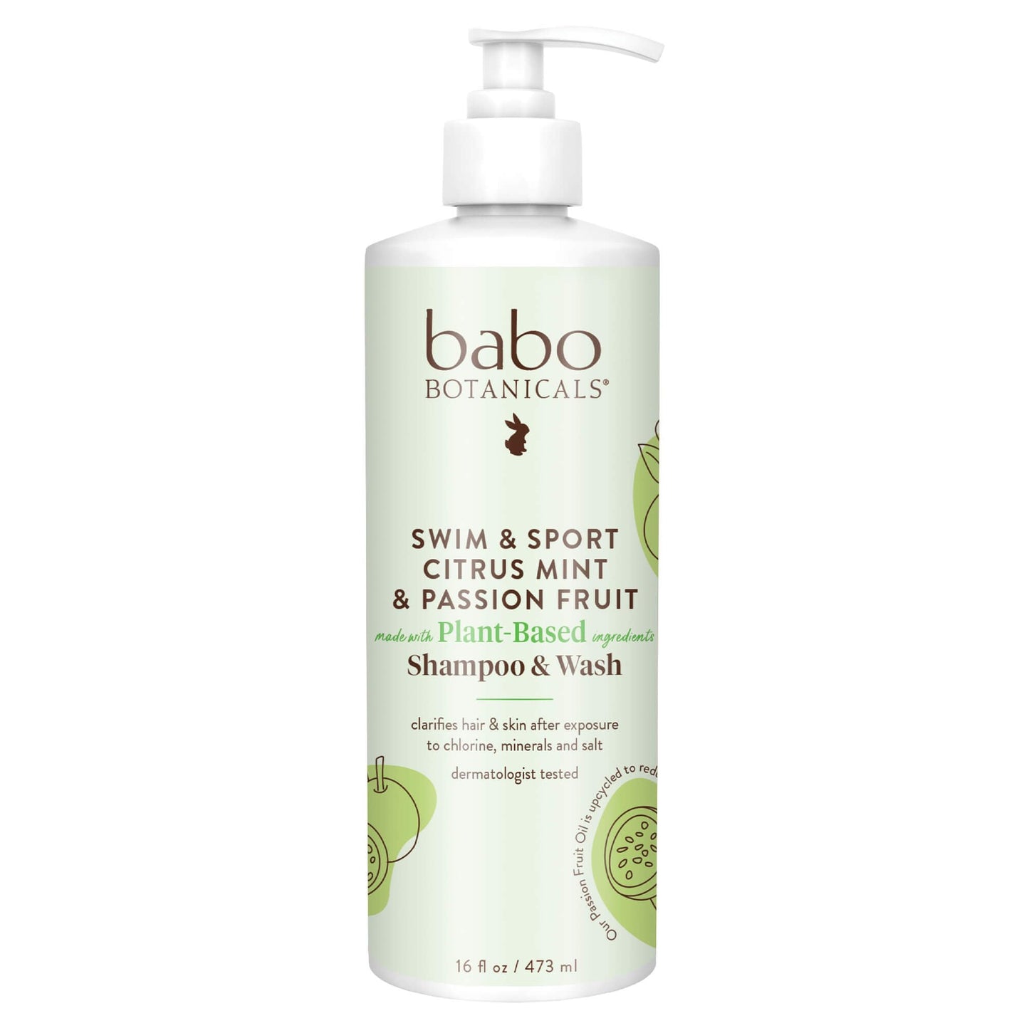 Babo Botanicals Swim & Sport Citrus Mint & Passion Fruit Shampoo & Wash - Purifying Cleanser for hair & body- Removes chlorine & sweat - For all ages - Scented with Citrus & Peppermint Oil - 16 Fl Oz