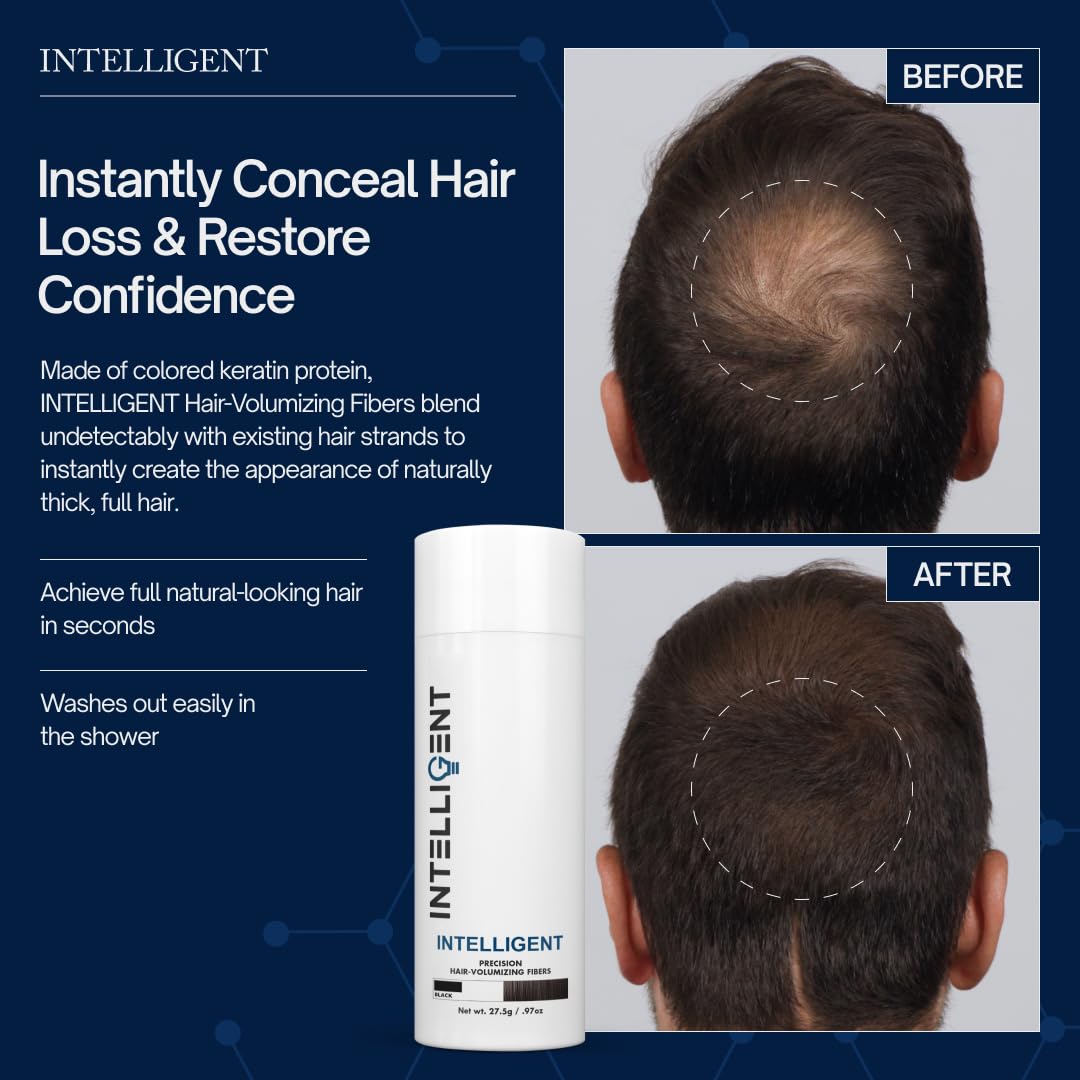 INTELLIGENT Precision Hair Volumizing Fibers for Thinning Hair - Dark Brown | Formulated for Men and Women | 6 Shades | Undetectable Coverage | 27.5g