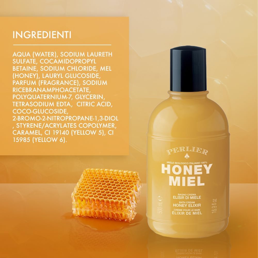 Perlier Honey Bath Cream - Nourishing Honey Elixir for Soft Skin | 500 ml (16.9 Fl Oz)