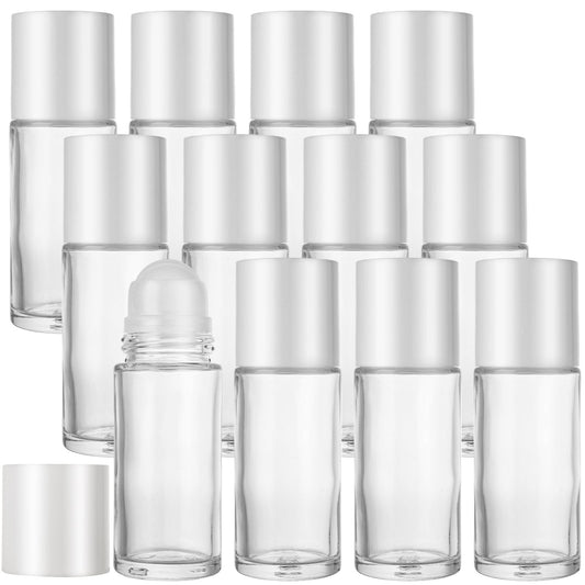 EATHEATY 12 PCS 50ML Refillable Roller Ball Applicator - Glass Empty Deodorant Roller Bottle with Lid - Roll On Bottles Containers for Perfume, Essential Oils, Cosmetic