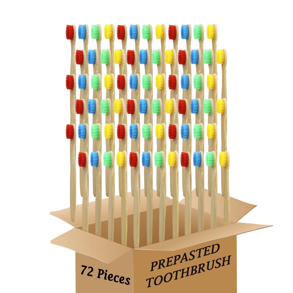 N-amboo Bamboo Toothbrush Prepasted Disposable Toothbrsuh Soft Bristles Prepasted Toothbrush,Disposable Toothbrsuh (72 multicor)