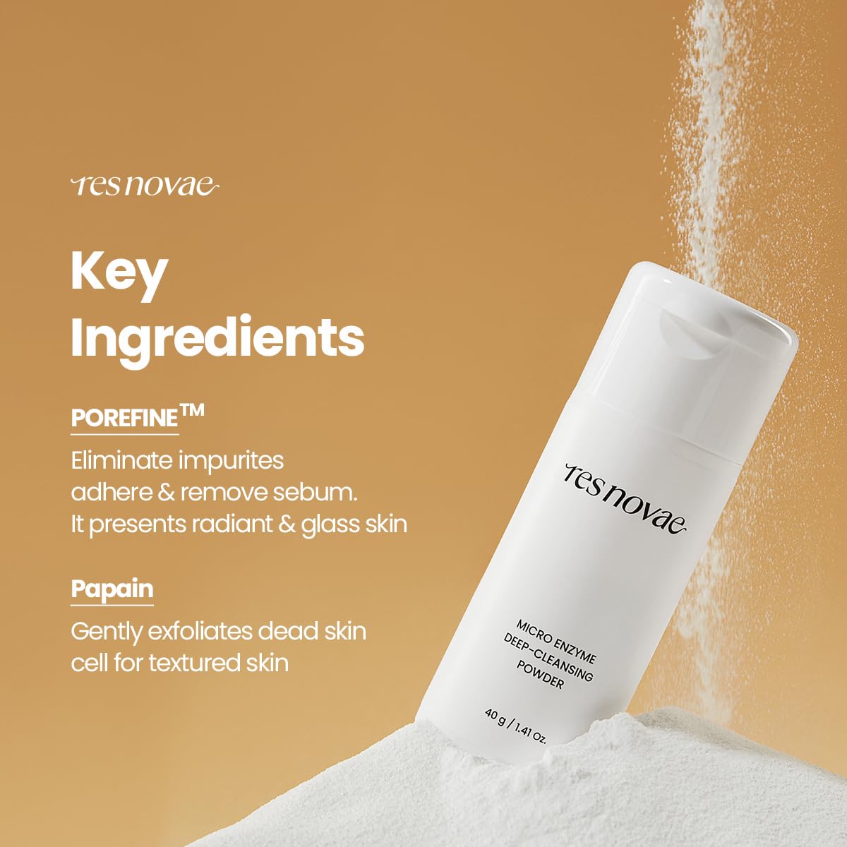 res novae Enzyme Cleansing Powder – 40g (1.41 oz) – Purifies Pores, Removes Blackheads & Whiteheads, With Papain Enzyme for Smooth & Clear Skin | Low pH, Non-Irritating, For Sensitive Skin