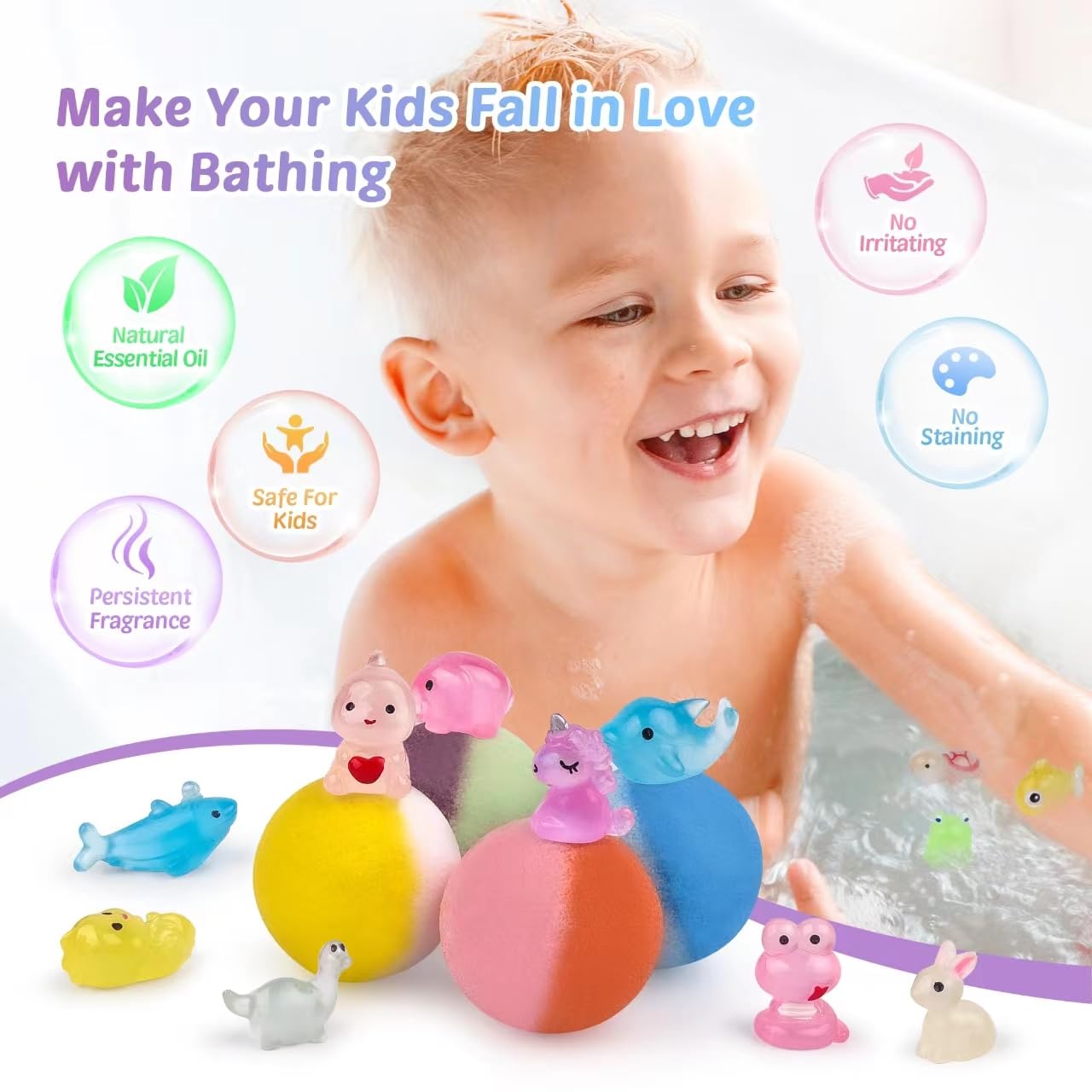 Bath Bombs for Kids with Toy Inside, 36 Pcs Bath Bombs with Glow in The Dark Dinosaur, Animal and Ocean Surprise Inside, Handmade Organic Bubble Bath Ball Gift Set for Birthday, Easter, Christmas