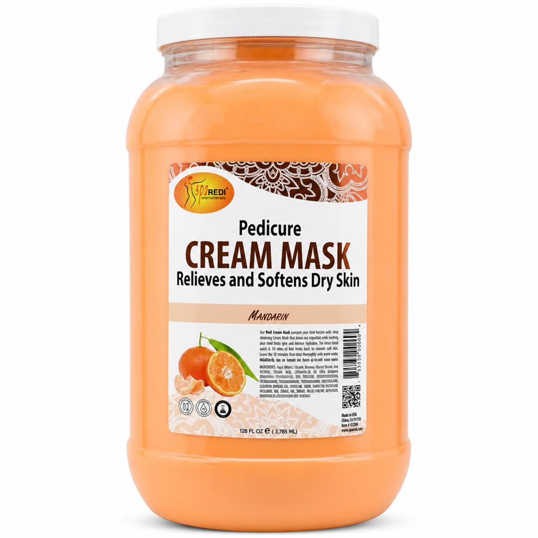 SPA REDI - Body and Foot Cream Mask, Mandarin, 128 Oz - Pedicure Massage for Tired Feet and Body, Hydrating, Fresh Skin - Infused with Hyaluronic Acid, Amino Acids, Panthenol, Comfrey Extract