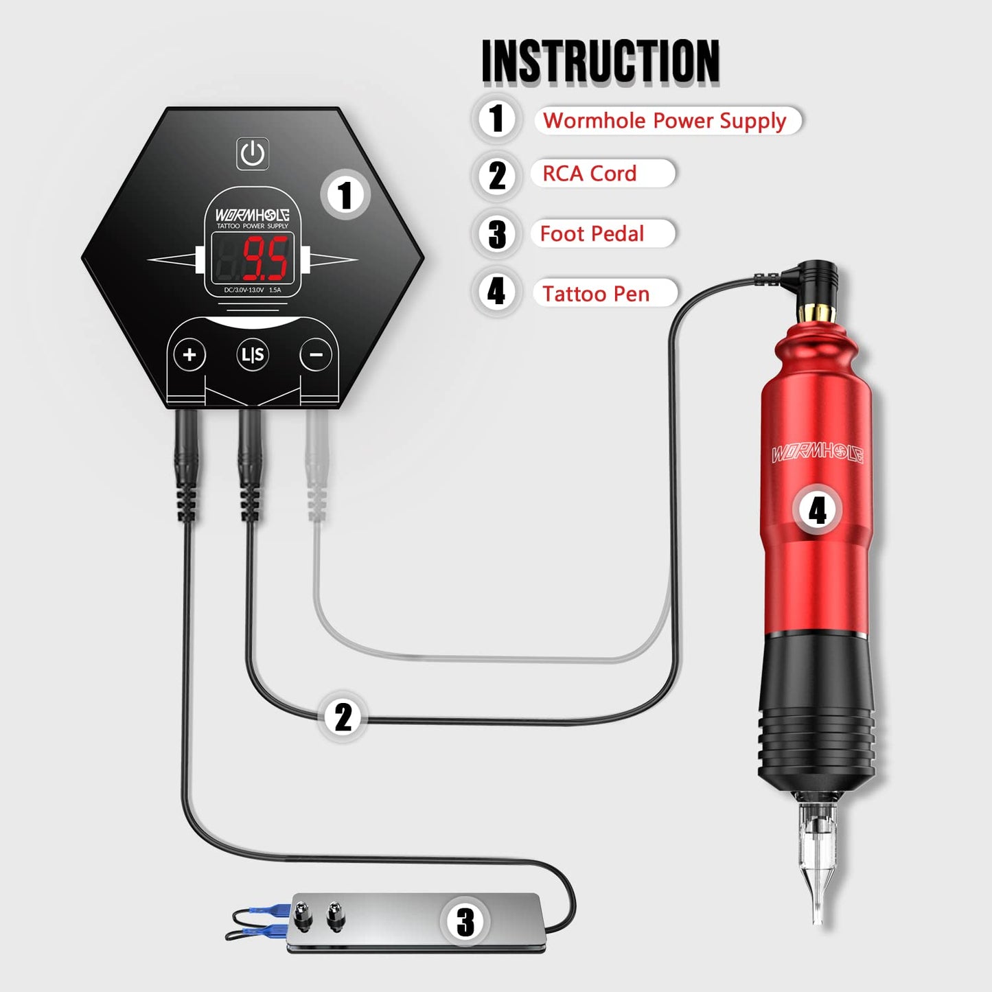 Tattoo Kit,Wormhole Complete Tattoo Pen Kit Rotary Tattoo Gun for Beginners Tattoo Power Supply Tattoo Ink Tattoo Cartridge Needles TK203
