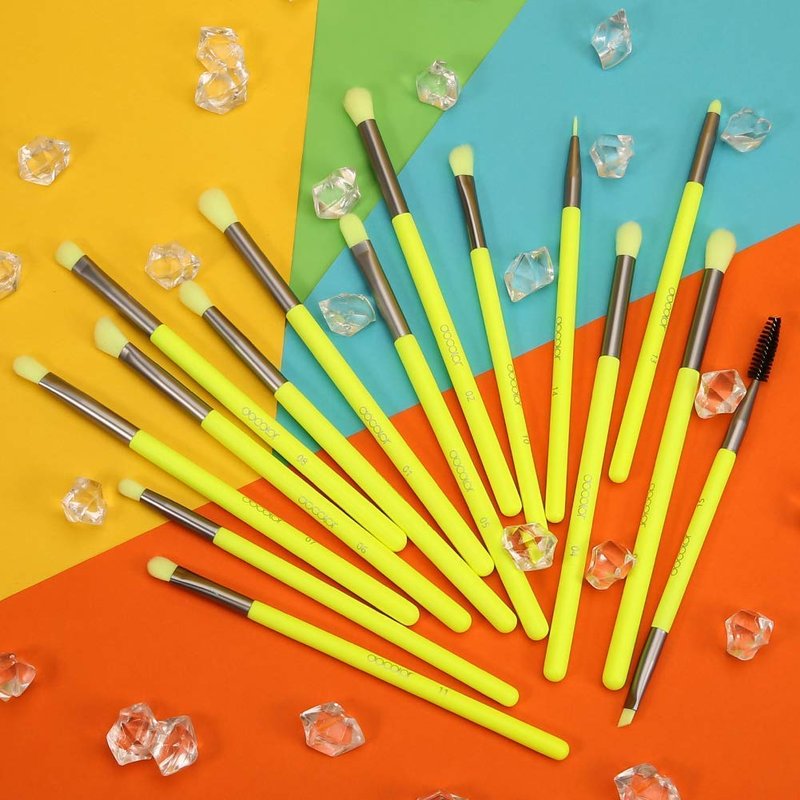Docolor 15-Piece Neon Eye Makeup Brush Set | Professional Colorful Eyeshadow & Blending Brushes