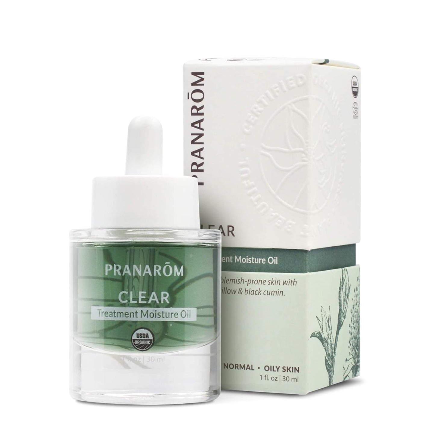 Pranarom Clear Treatment Moisture Oil - Hydrating Facial Oil for Oily & Blemish-Prone Skin | 1oz, Organic Essential Oils