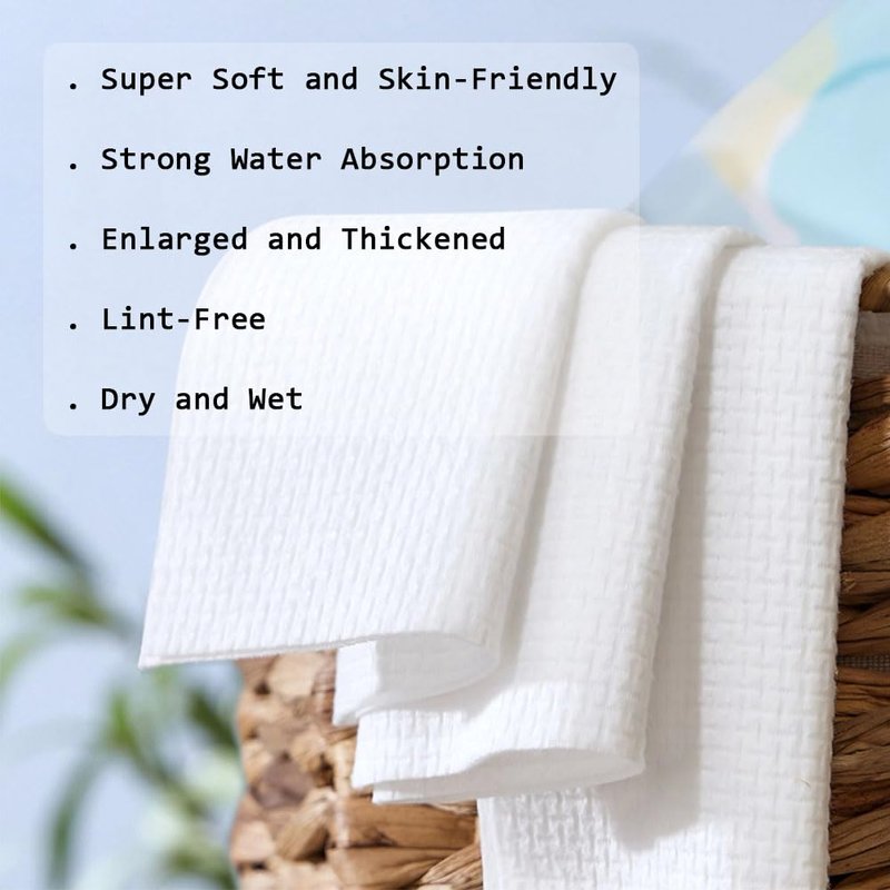 Disposable Face Towels - Extra Soft Makeup Removing Cleansing Cloths | 10"×12" 100% Pure Plant Fiber